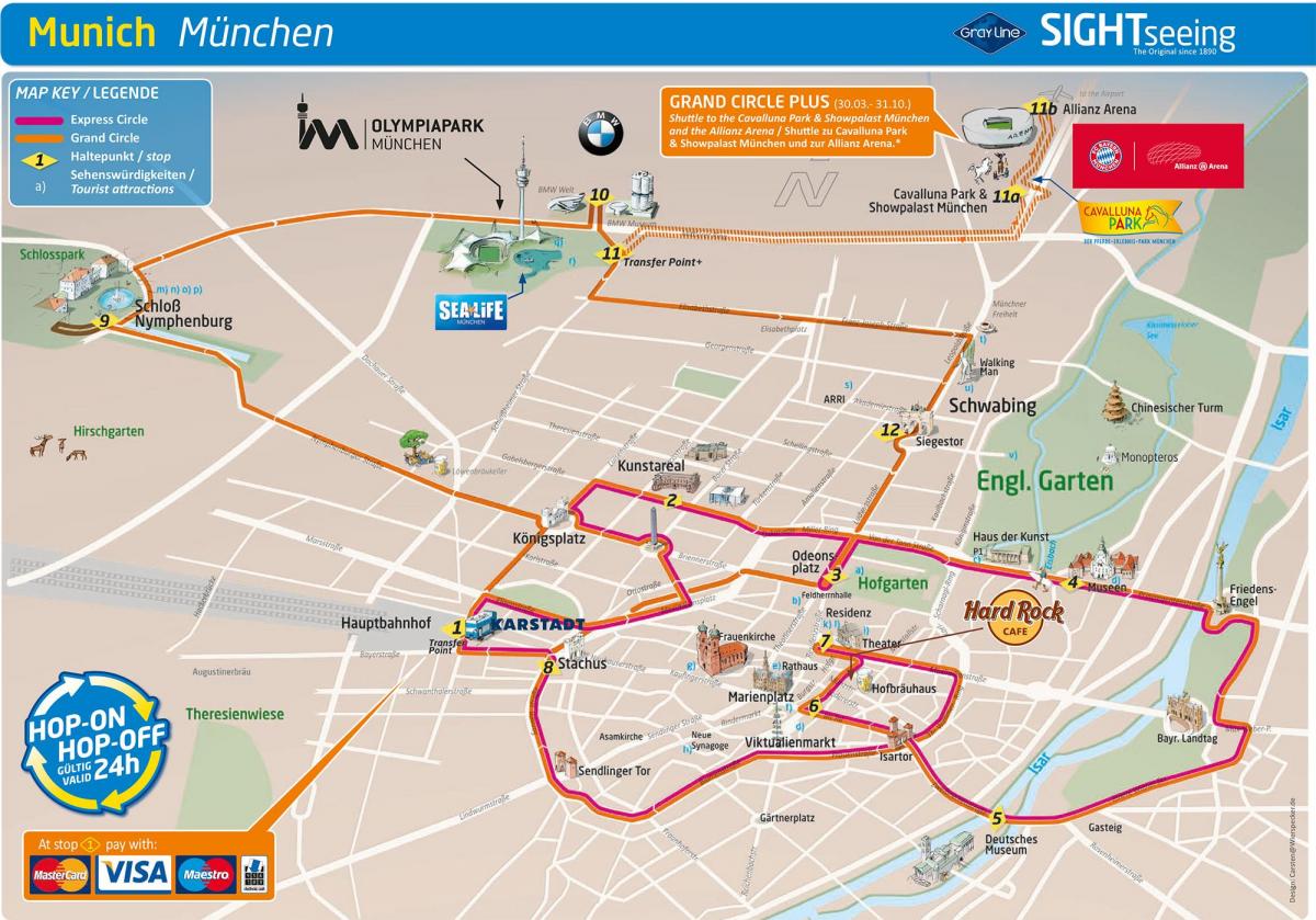 Plan du Hop On Hop Off bus tours de Munich